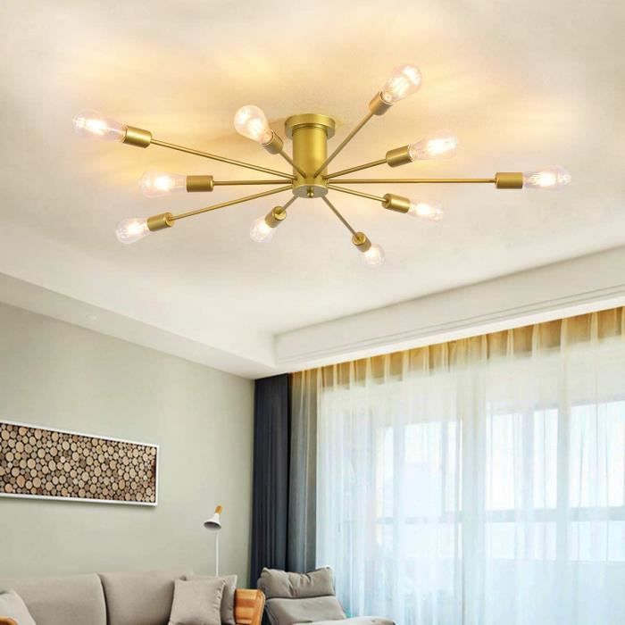 Lustre Plafond Spoutnik Starburst – Nickel Chromé – Style Mid‑century Modern – 24 Pouces – 110‑240V