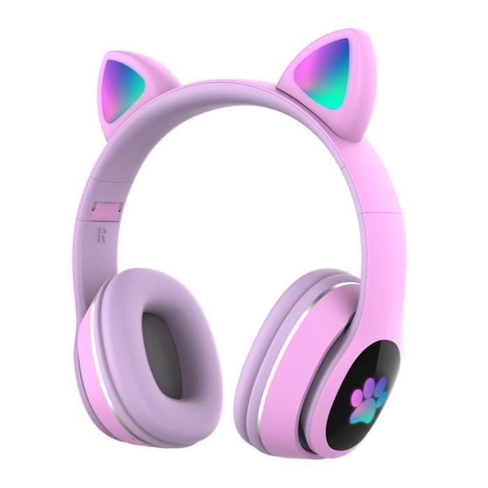 Casque Audio Bluetooth 5.0 Design Oreilles de Chat - Violet - Français
