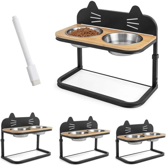 Meilleurs prix pour GOPLUS Gamelle pour Chat Sureleve Hauteur 20-25,5 CM, 2 Gamelles Amovibles pour Nourriture et Eau, Cadre en Acier et Bambou