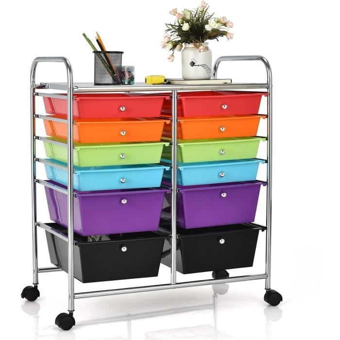 GOPLUS Chariot de Rangement 12 Tiroirs, 64 x 38 x 75 CM, Tour de