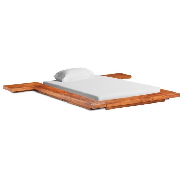 cadre de lit futon japonais en bois d'acacia massif 100x200 cm - gototop - marron - a lattes - 1 personne