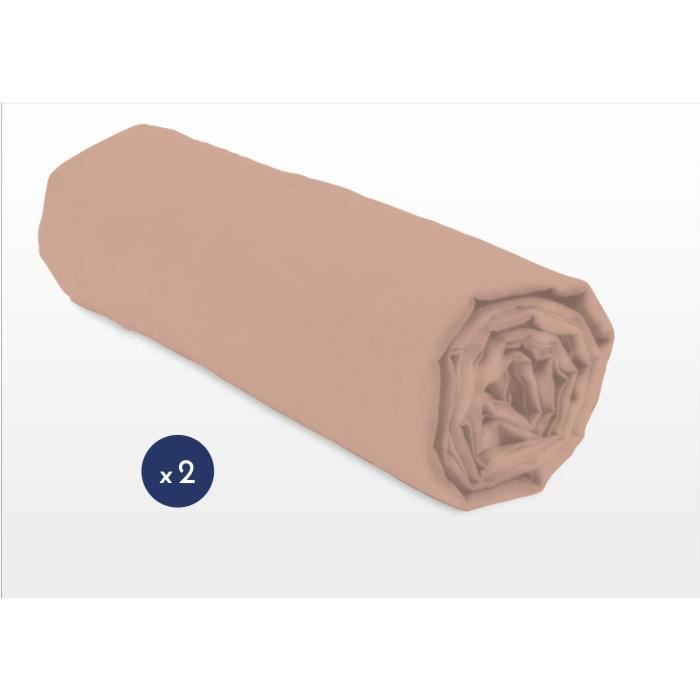 Lot de 2 draps housse rose 160 x 200 cm bonnet de 25 cm - Home Linge Passion - Coton - Chambre - Lavable à 40°