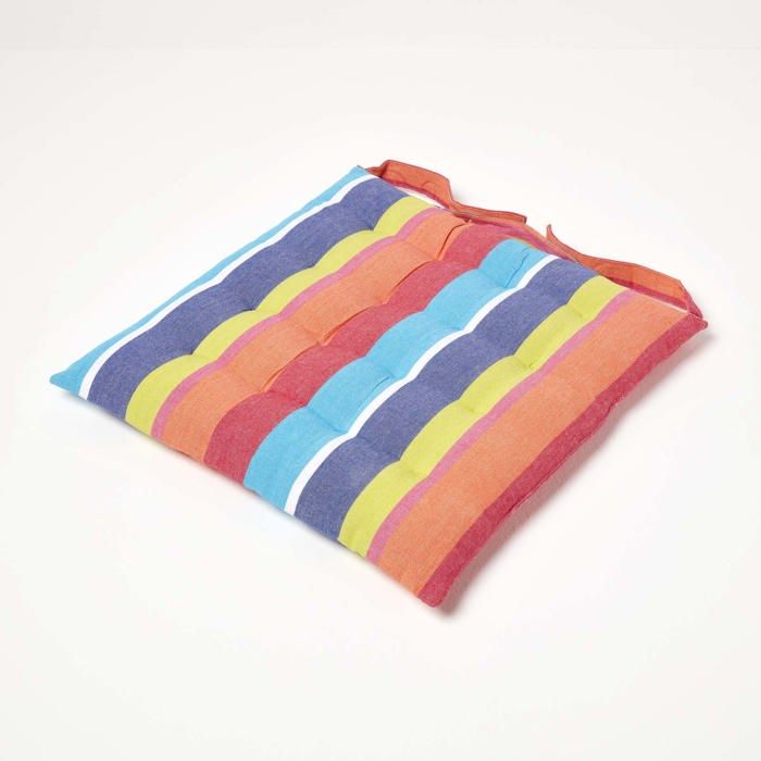 Galette de chaise capitonnée Rayures multicolores 40 x 40 cm Galette de chaise capitonnée Rayures multicolores 40 x 40 cm