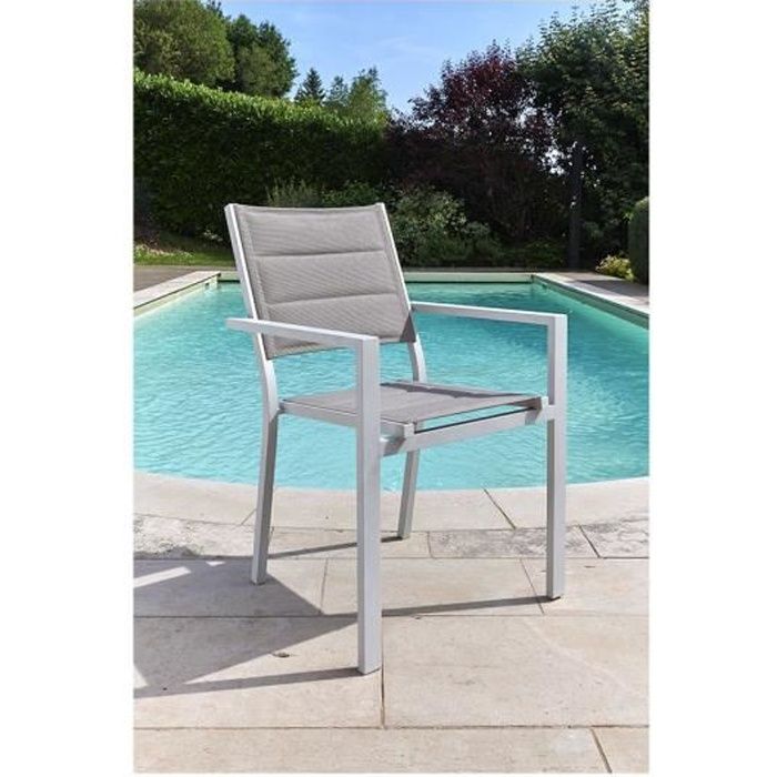 fauteuil de jardin empilable en aluminium jardiline védra - gris - 55 x 57 x 85 cm