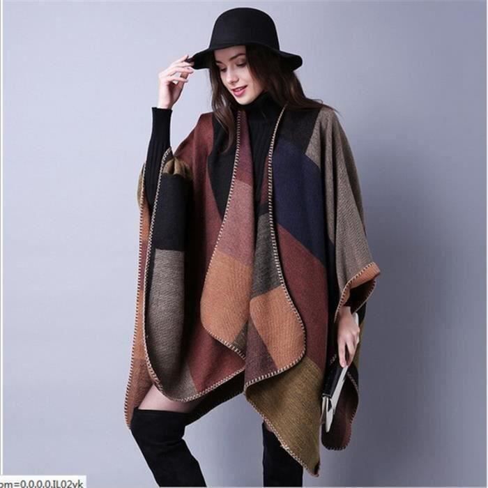 Poncho Châle Femme Hiver – Cape Tricotée Épaissie Cachemire Imitation, Grande Taille 160x130 Cm, Chaud Et Élégant