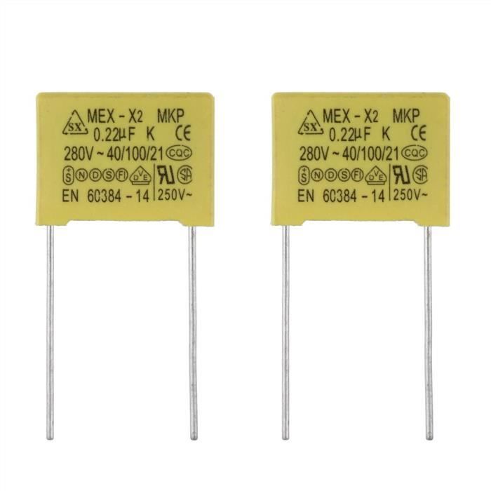 2 Condensateurs Sécurité MEX-X2 MKP 0.22uF 280V - Anti-Interférences - Pour Alimentations & EMI