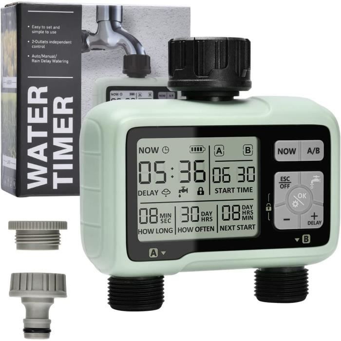 Programmateur Arrosage Automatique Jardin - Minuterie Irrigation Avec Mode Pluie, écran LCD