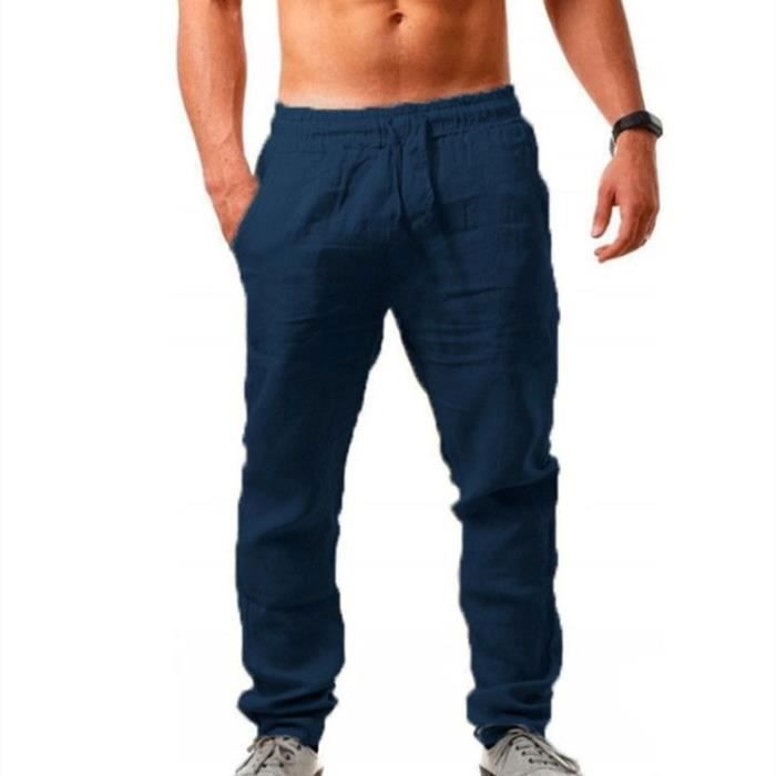 Pantalon Homme FONDUPIN Coton Lin Été Léger Respirant Décontracté