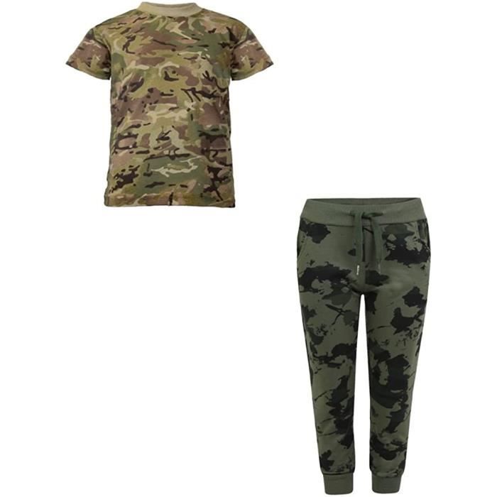 lotmart garçons kombat t-shirt paquet avec pantalon camouflage en btp camouflage et kaki 5-6 ans