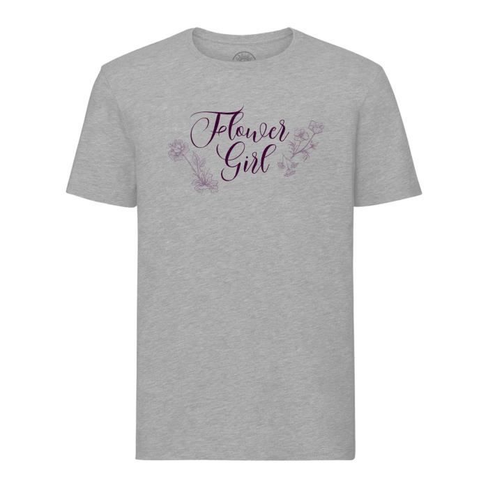 T-shirt Homme Col Rond Gris Flower Girl Calligraphie Mariage Noces Fiancée