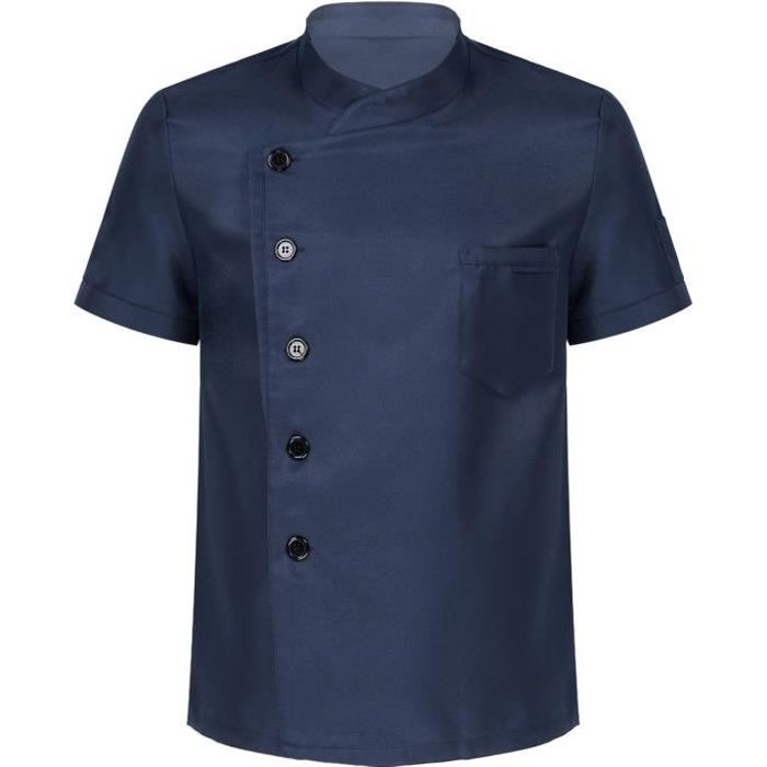 iixpin Veste de Chef Manches Courtes avec Poche Manteau Uniforme Homme Blouse Cuisiner M-4XL Bleu marine