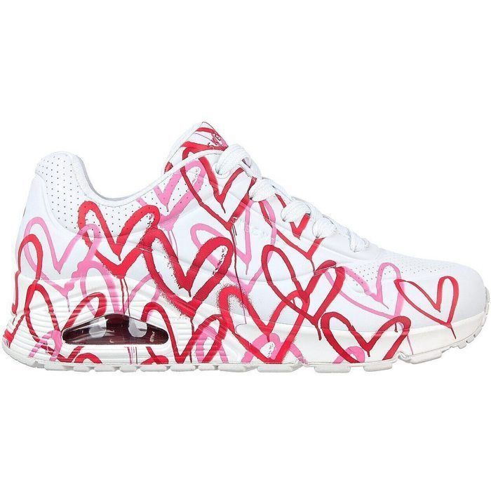 Skechers Skechers Uno Spread The Love — Baskets femme blanc/rose/rouge tige synthétique lacets semelle caoutchouc
