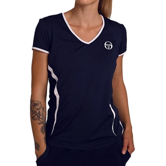 Maillot de tennis femme Sergio Tacchini Eva - Col V - Manches courtes - Marine Bleu