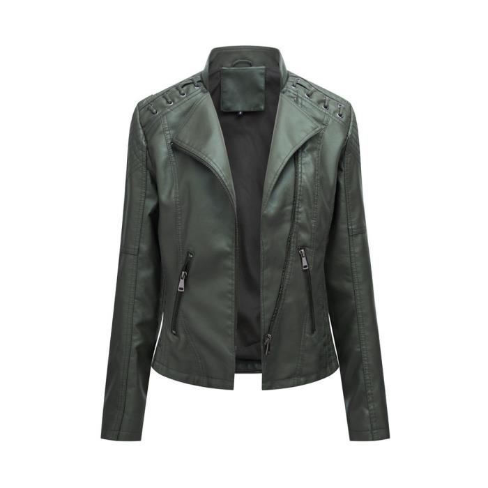 Veste En Simili Cuir Pour Femme - Veste Biker Motard - Blouson Moto PU - Poches Zippées - Taille S à 3XL