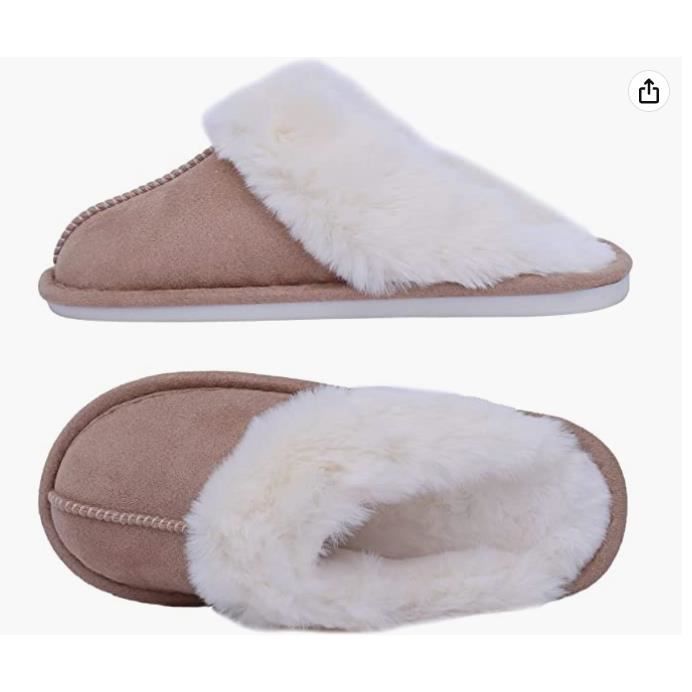 DUNLOP Pantoufle Femmes, Chaussons Femme Hiver Avec Fourrure Chaude, Claquette Semelle