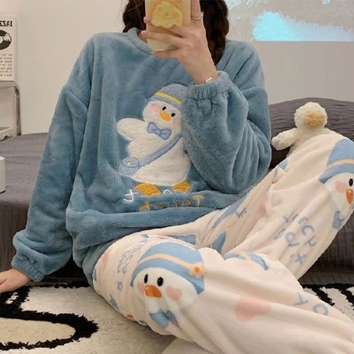 Ensemble de Pyjama Flanelle Femme Chaud Hiver Pantalon et Pull over Manches Longues Polaire Anime Couleurs multiples Cdiscount Pret a Porter