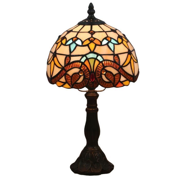 odziezet tiffany lampe de table vitrail lampe de chevet style americain vintage pastoral en verre 8 pouces achat vente tiffany eclairage decoratif cdiscount