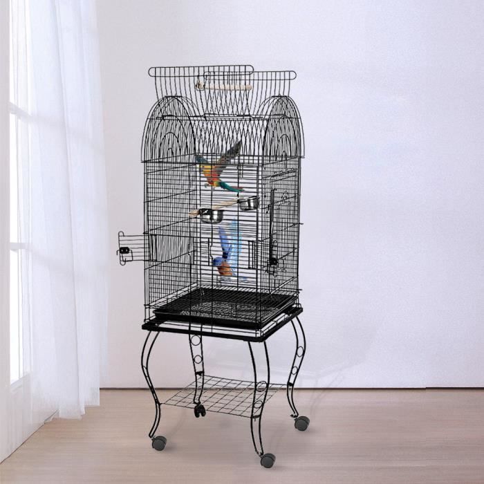 Meilleurs prix pour HSTURYZ Cage Oiseaux Volière Portable Toit Ouvrable Design pour Perruche Calopsitte Canari 59*59*150cm avec Support Détachable