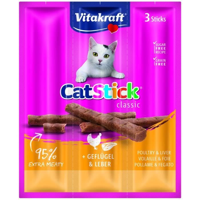Comparer les prix de VITAKRAFT Cat Stick mini Friandise pour chat à la Volaille et au Foie - Lot de 20x3