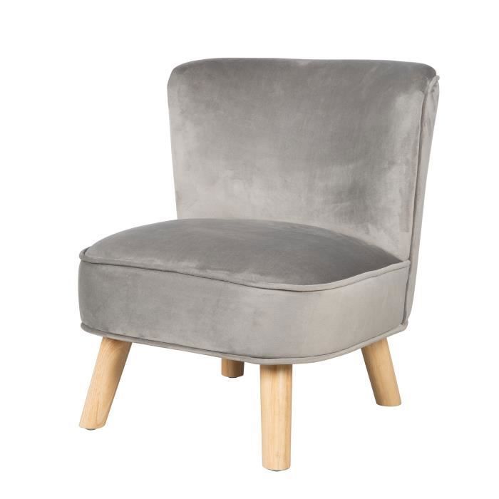 ROBA Fauteuil Enfant en Velours Lil Sofa - Style Scandinave - Pieds en Bois Massif - Gris