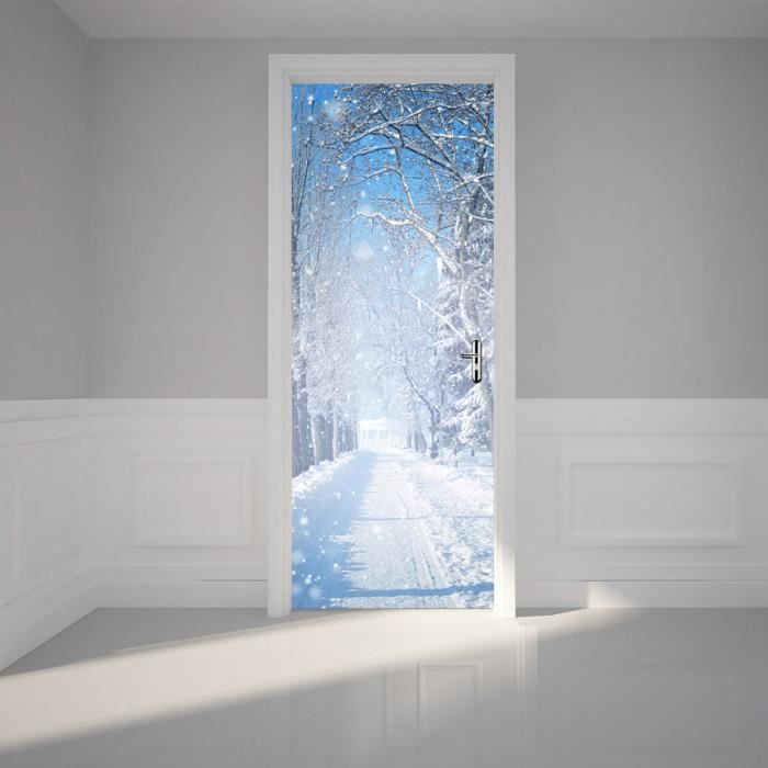 RUMOCOVO® Papier peint pour porte 3D, autocollant de porte auto-adhésif, autocollant Mural en PVC amovible scène de neige