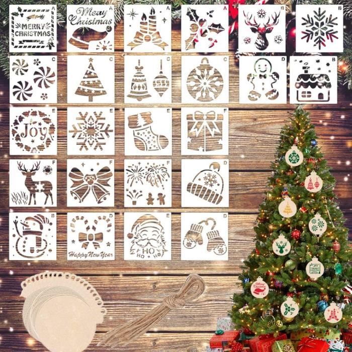 Lot De 16 Pochoirs De Noël Réutilisables - En Plastique PET Lavable - Pour Cartes, Scrapbooking, Décorations - Motifs Sapin, Flocon, étoile...