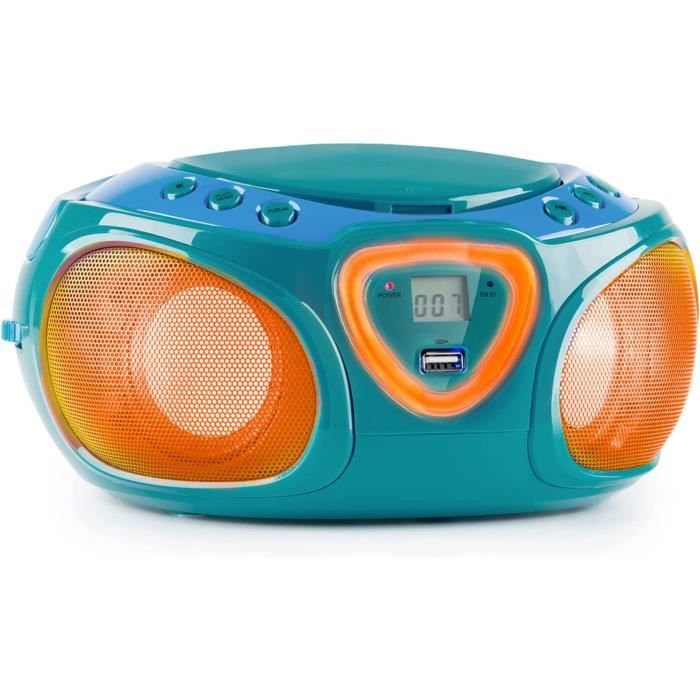 Auna Lecteur CD Portable avec Radio 3W, Boombox FM+avec Bluetooth + AUX, Chaine HiFi Stéréo