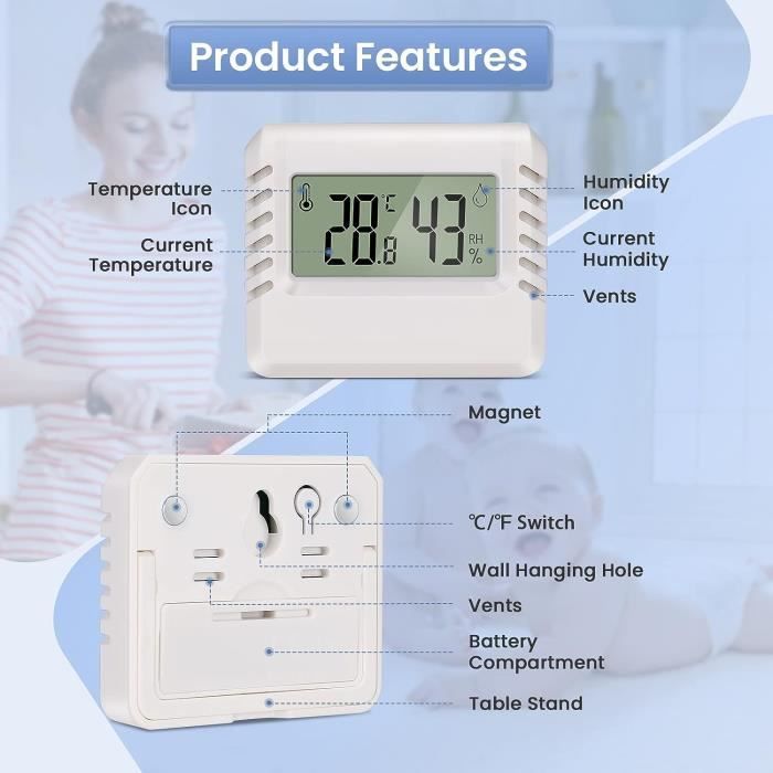 Thermomètre Hygromètre Numérique Sans Fil – Pour La Maison, Le Bureau Ou La Serre