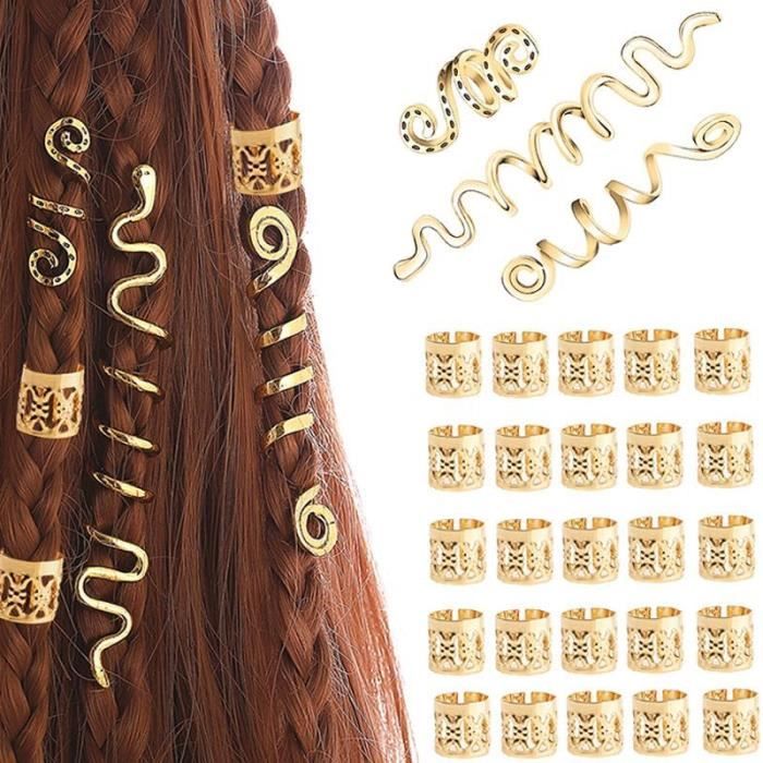 Lot de 100 accessoires de cheveux pour dreadlocks vikings argentés - Anneaux de cheveux réglables pour tresses, perles de cheveux et spirales - Accessoires de décoration pour hommes et femmes