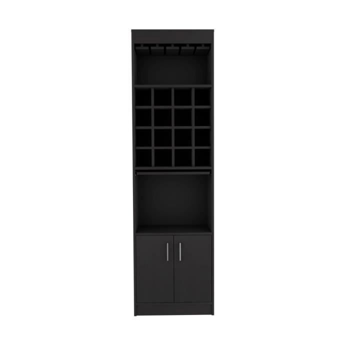 Meuble bar Kava Beijing de 181 cm avec casier à bouteilles porte-verres et 2 portes wengé