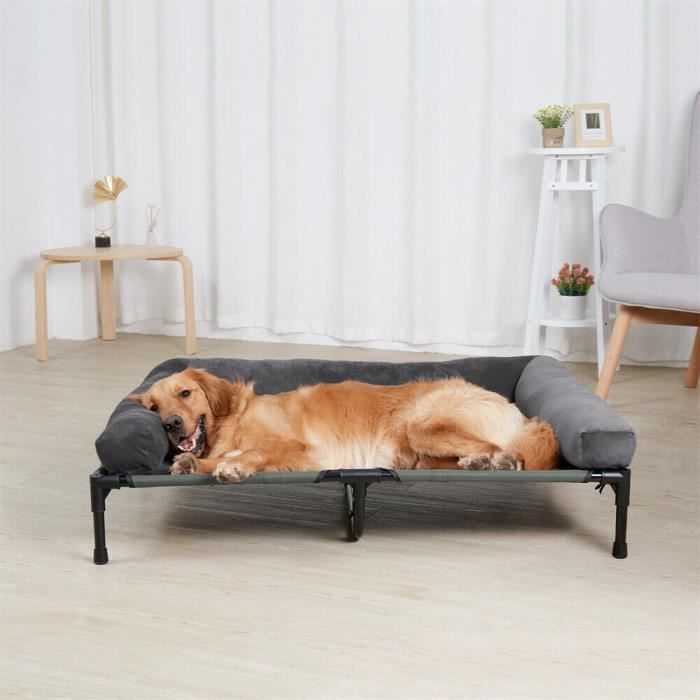 Meilleurs prix pour Lit pour Chien Sur Pied XXL Lit de Camp pour Chien Grande Taille Lit Surélevé pour Chien En Tissu Oxford avec Rebord 130x90x18cm