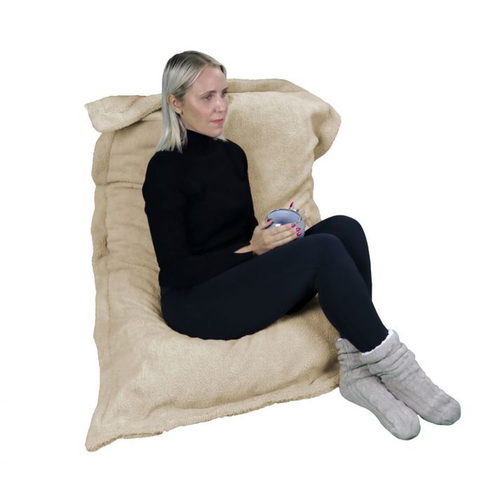 Vivezen - Pouf fauteuil dintérieur déhoussable - 90 x 140 cm - Sherpa - Beige - Vivezen