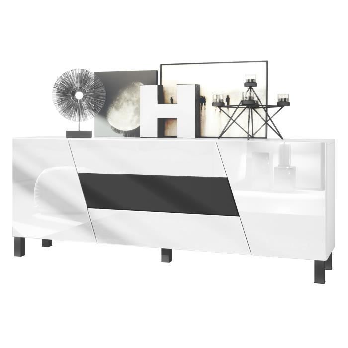 Buffet bas Vladon Houston avec 2 portes et 3 tiroirs - Blanc mat/Blanc brillant/Noir mat