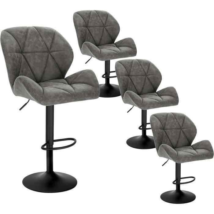 WOLTU 4 x Tabourets de Bar réglable en Hauteur Chaises de bar siège rembouré en Similicuir Pied en métal Gris