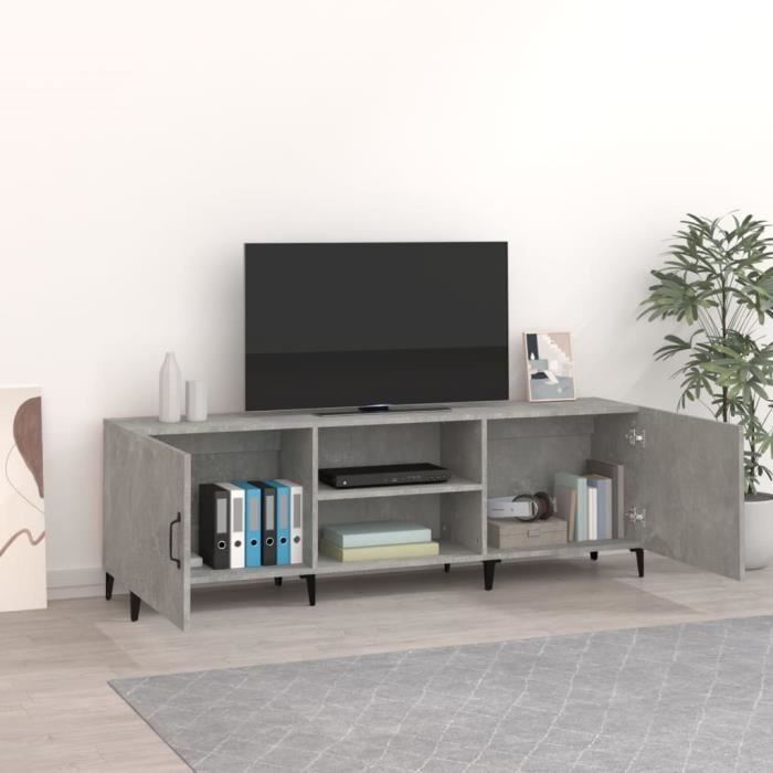 Meuble TV Gris Béton 150x30x50 Cm - Bois D'ingénierie - Neuf