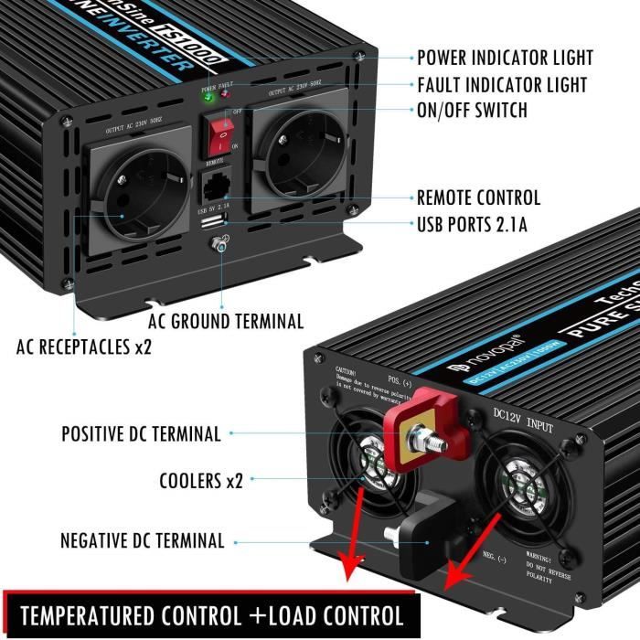 EDECOA Convertisseur 220v 12v Pur Sinus 1500W Transformateur 12v 220v 3000W Crête - Auto