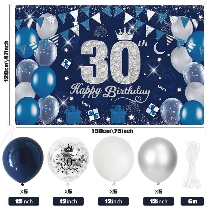 Decoration Anniversaire Homme 30 Ans, Anniversaire Bleu Argent 30e Ballon  Anniversaire Joyeux Anniversaire Bannière Ballon - Cdiscount Maison