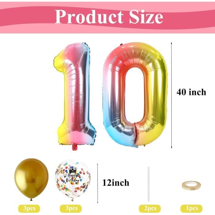 Ballon Chiffre 10 Noir 100cm Pour Anniversaire 10 Ans - Gonflage à L'Hélium | Décor Fête Happy Birthday | Valve Réutilisable - 6