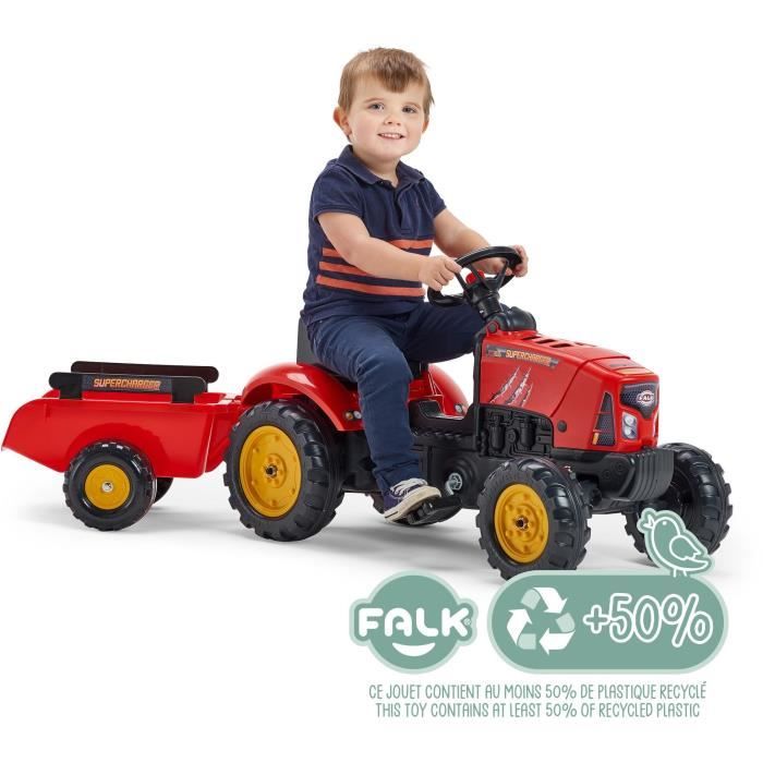 Tracteur à Pédales FALK SuperCharger Avec Remorque – Fabriqué En France – Dès 2 Ans