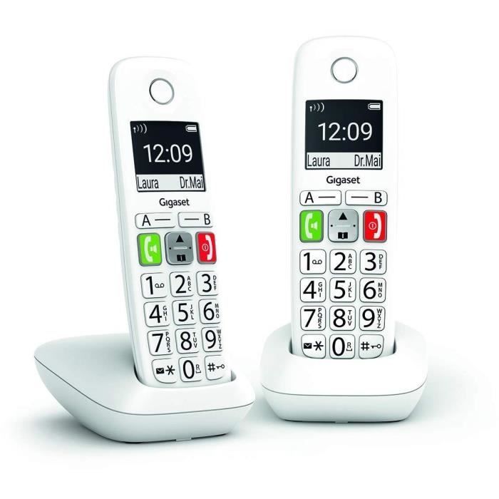 Téléphone Fixe sans Fil - GIGASET - E290 Duo Blanc - Grand écran - Larges  touches - Audio Boost - Cdiscount Téléphonie