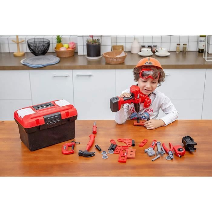Boîte à outils jouet - ZGEER - 55 pièces - Malette avec perceuse électrique - Blanc - Auto