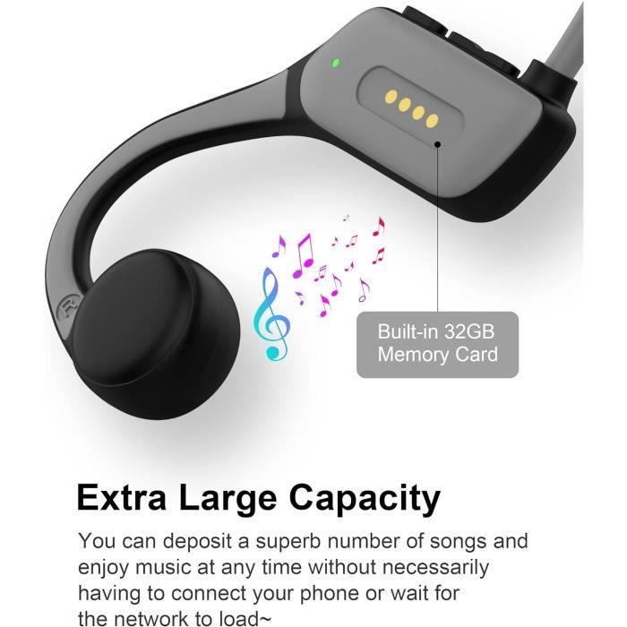 Casque Natation Conduction Osseuse IP68 - Bluetooth 5.3, 32Go MP3, écouteurs Sport étanches
