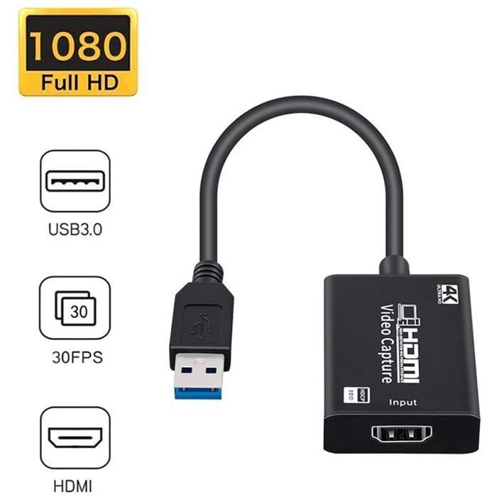 Carte d'acquisition vidéo 4K HDMI vers USB 3.0 Carte de Capture, 1080p Video  Capture avec Convertisseur USB vers Type C - Cdiscount Informatique