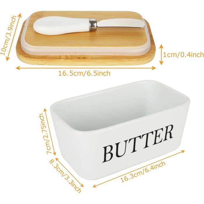 Beurrier en porcelaine, boîte à beurre avec couvercle en bambou et couteau  à beurre, récipient à beurre avec bague d'étanchéité en silicone pour tous  les types de beurre (noir mat) 