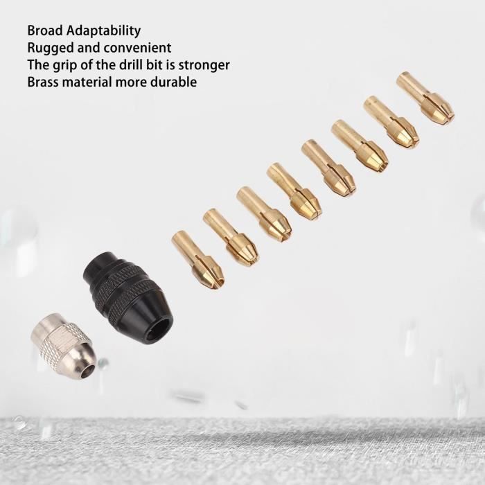 Ensemble 11 Mandrins Pour Dremel - Écrou M8 Argenté + Mandrins Cuivre 1/32 à 1/8 Pouce Compatible Avec La Majorité Des Modèles Dremel