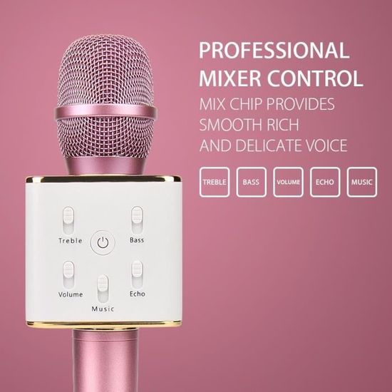 Microphone Karaoké Bluetooth sans fil avec haut-parleur Rose Q7 - V