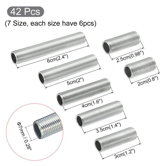Sourcingmap 2 Pezzi Nipplo Per Lampada Filettato M10 X 320 Mm – Zincato, Passacavo Per Cavi - 5