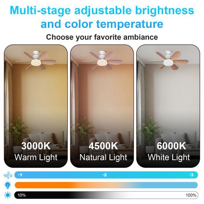ROSNEK Ventilateur de plafond 52 cm 40W LED dimmable 2000 lm E27 - 3 vitesses, télécommande