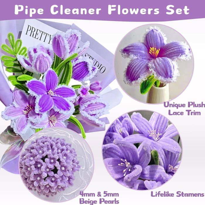 Lot de 400 cure-pipes à fleurs pour bricoler des fleurs, 4 couleurs