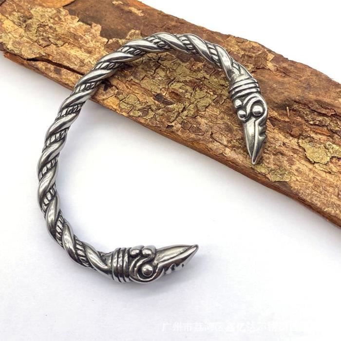 Stainless Steel Viking Wolf Head with Braided Leather Bracelet